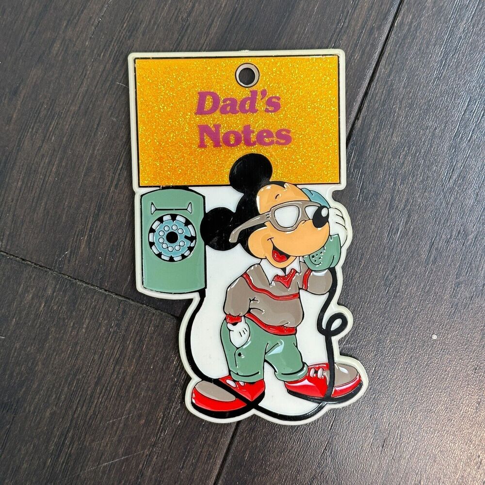Vtg Disney Mickey Mouse Refrigerator Magnet Dads Notes Gold Glitter 90s Retro